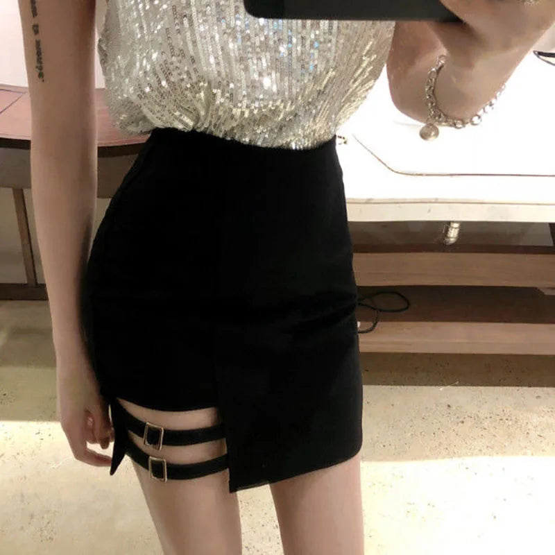 Skirts Women Summer Hollow Out Simple Mujer XS-3XL Retro Trendy Solid High Waist Korean Style Fit A-line Sexy Leisure Faldas Ins