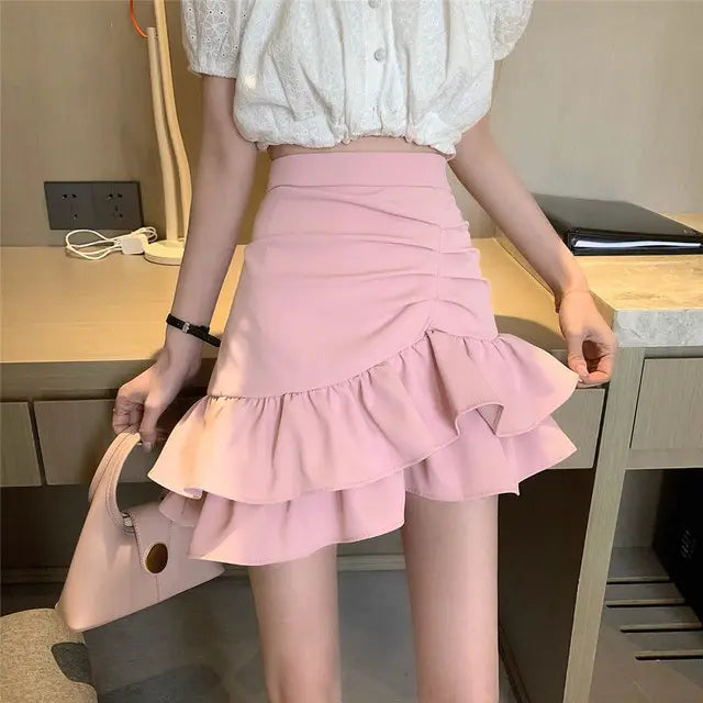 Skirts Womens Solid Shirring Sweet Mini Trumpet High Waist Designers Tender Korean Style Summer Sexy All-match Leisure Female