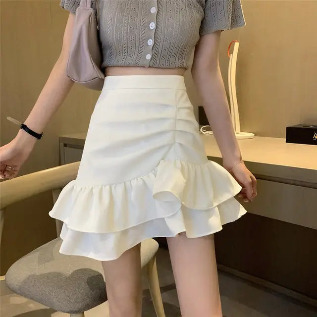 Skirts Womens Solid Shirring Sweet Mini Trumpet High Waist Designers Tender Korean Style Summer Sexy All-match Leisure Female