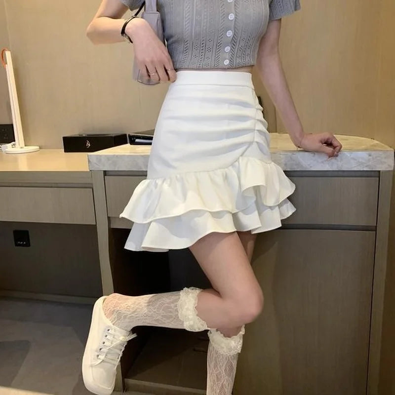 Skirts Womens Solid Shirring Sweet Mini Trumpet High Waist Designers Tender Korean Style Summer Sexy All-match Leisure Female