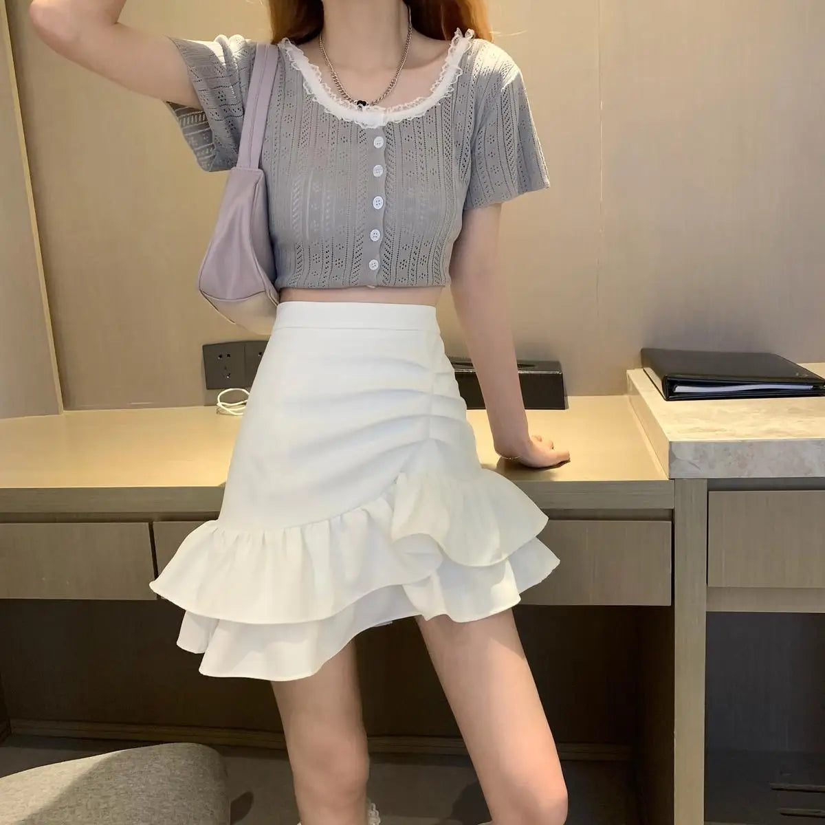 Skirts Womens Solid Shirring Sweet Mini Trumpet High Waist Designers Tender Korean Style Summer Sexy All-match Leisure Female