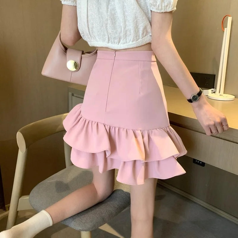 Skirts Womens Solid Shirring Sweet Mini Trumpet High Waist Designers Tender Korean Style Summer Sexy All-match Leisure Female